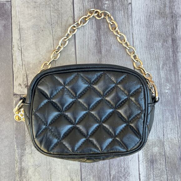 Brighton Mini Purse Handbag Black Quilted Leather Chain Zipper Preppy Minimalist - Picture 1 of 13